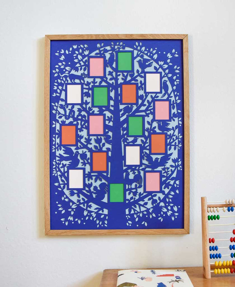 Blue Paper Cut Family Tree