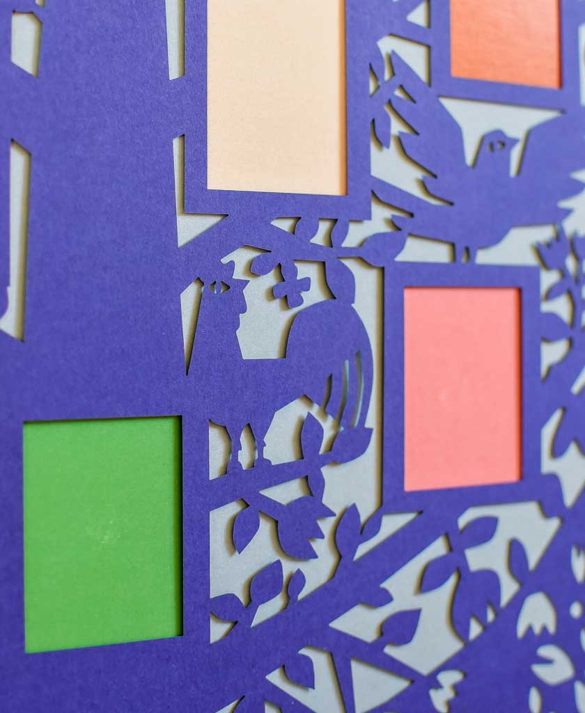 Blue Paper Cut Family Tree Close Up