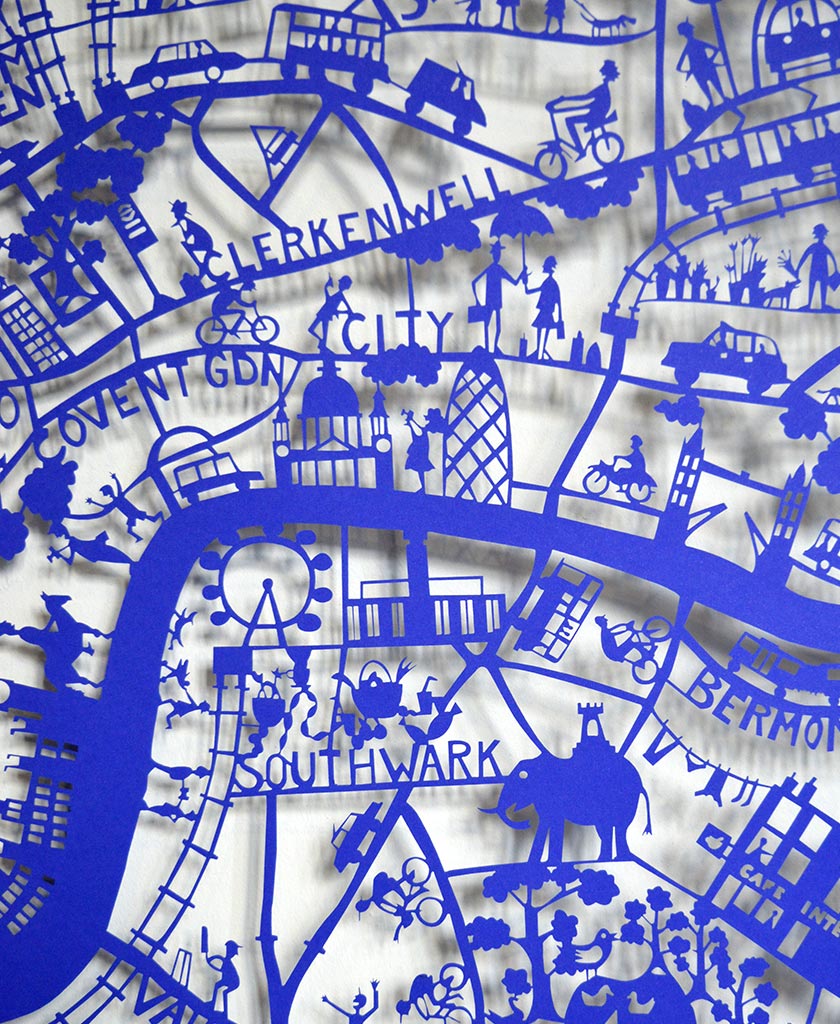 London Paper Cut Map Detail Blue