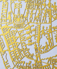 Detail of Amsterdam paper cut map in gold