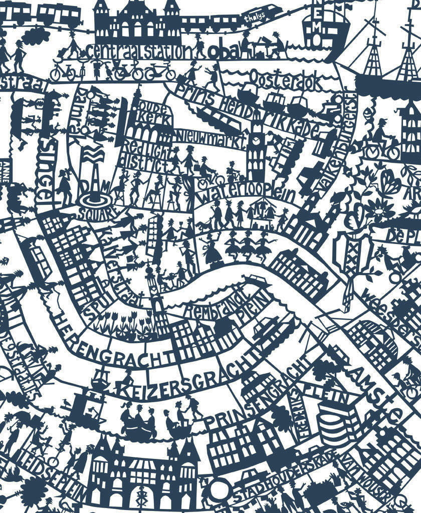 Amsterdam map blue by Famille Summerbelle. Hand screen printed.