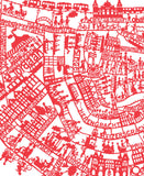 Amsterdam Map wall art print. Hand screen printed in red