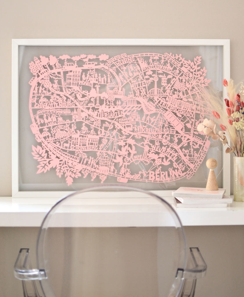 Berlin Paper Cut Map Pink