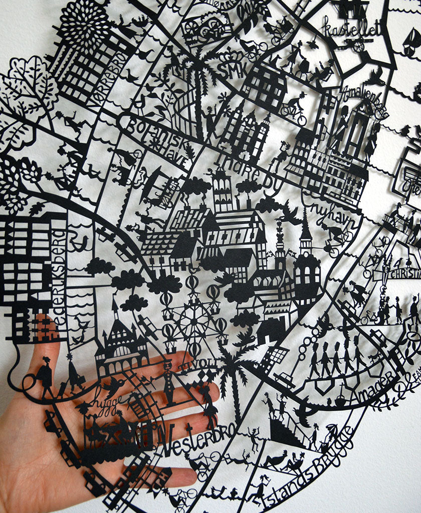 Copenhagen Paper Cut Map Detail Black
