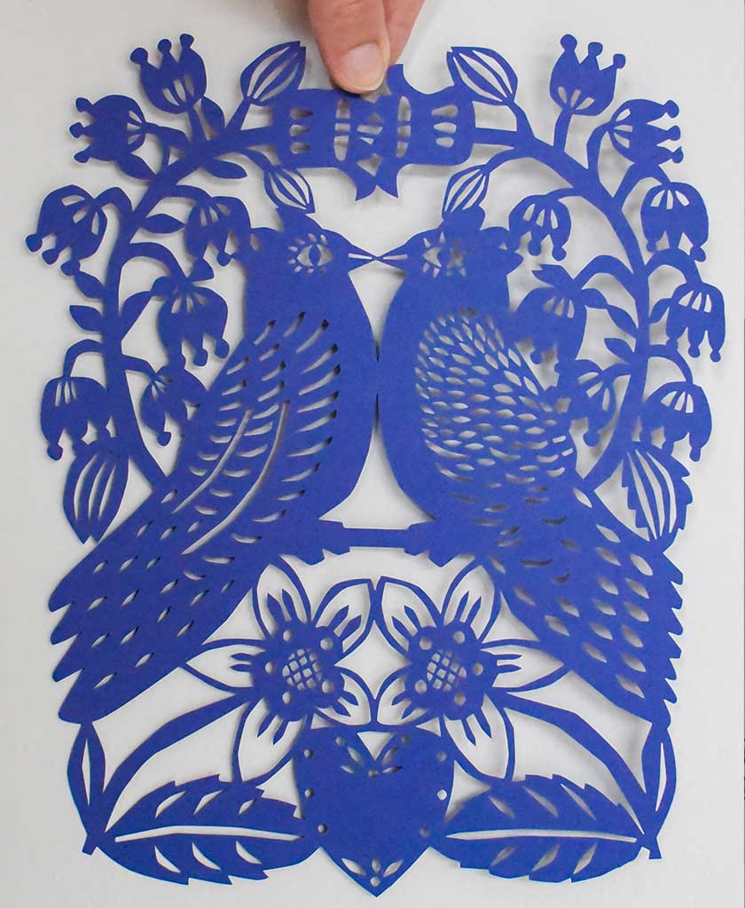 Blue Birds Kiss Paper Cut