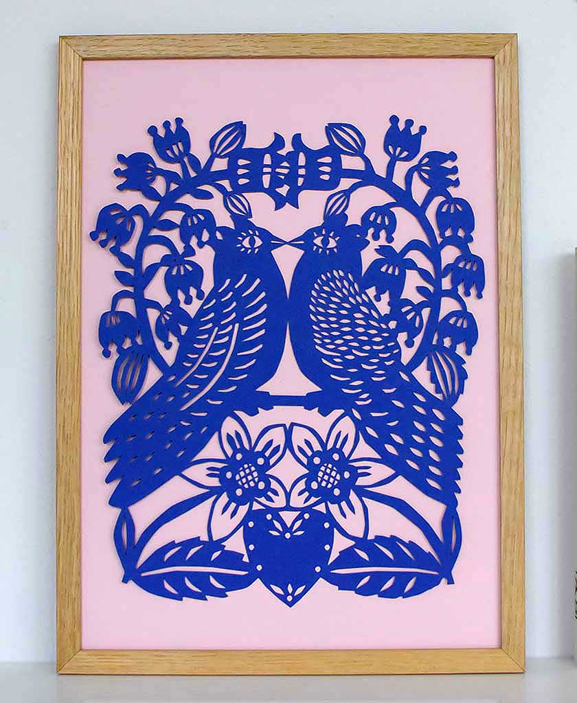 Blue Birds Kiss Paper Cut