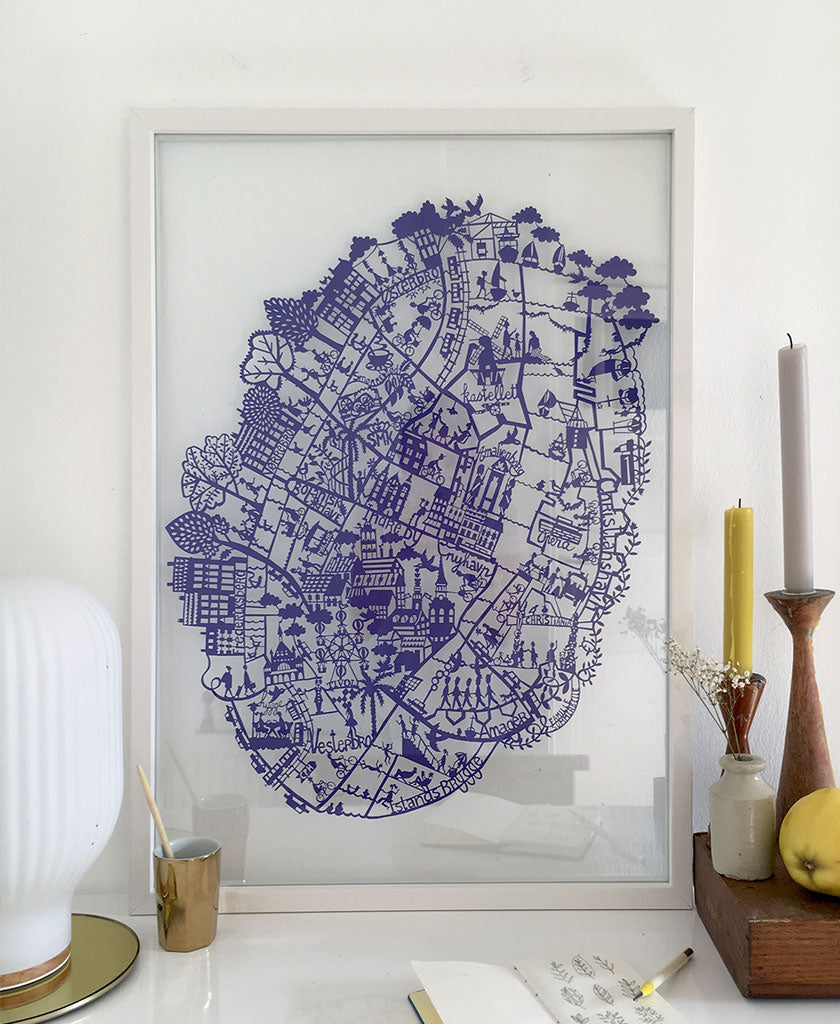 Copenhagen Paper Cut Map Blue