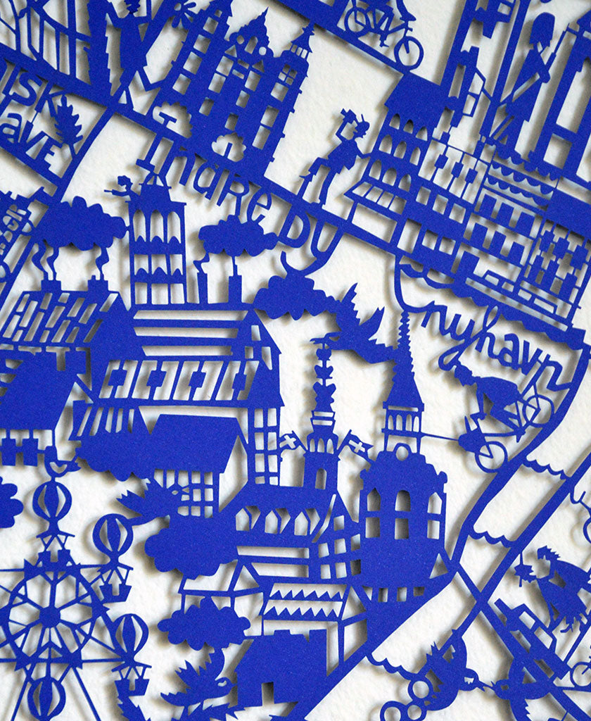 Copenhagen Paper Cut Map Detail Blue