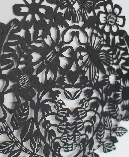 A Round of Flowers with Two Butterflies Paper Cut
