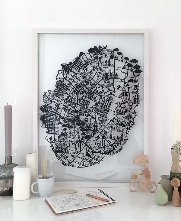 Copenhagen Paper Cut Map Black