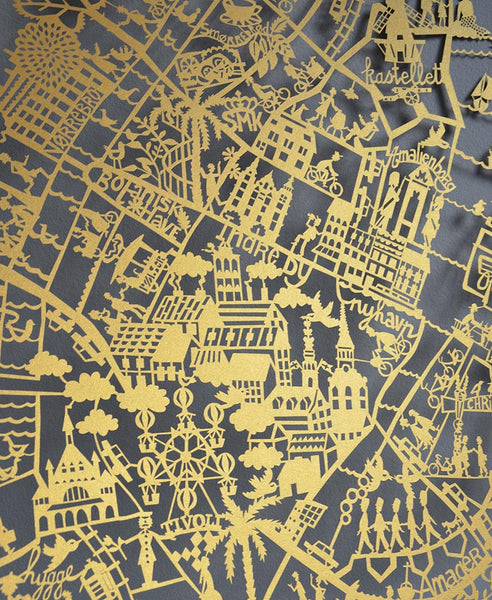 Copenhagen Paper Cut Map Limited Edition Detail Gold