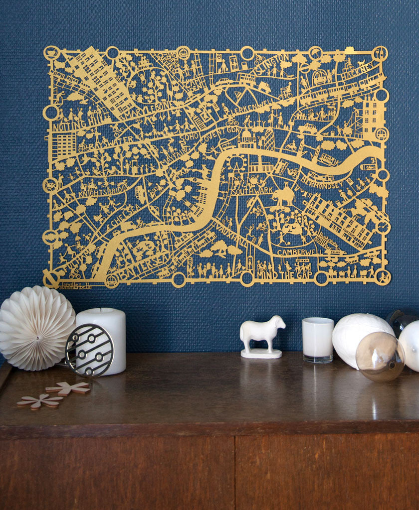 London Map Paper Cut Gold 