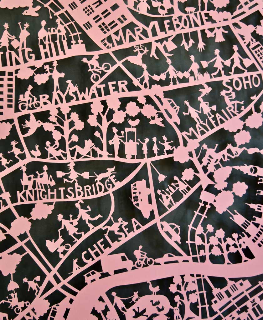 London Paper Cut Map Pink Detail