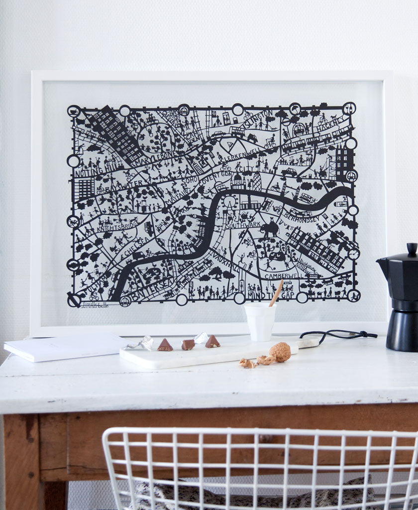 London Paper Cut Map Black