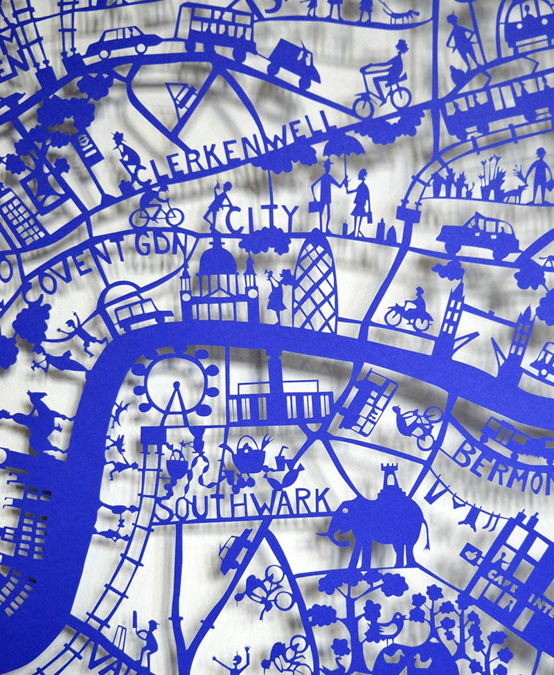 London Paper Cut Map Detail Blue