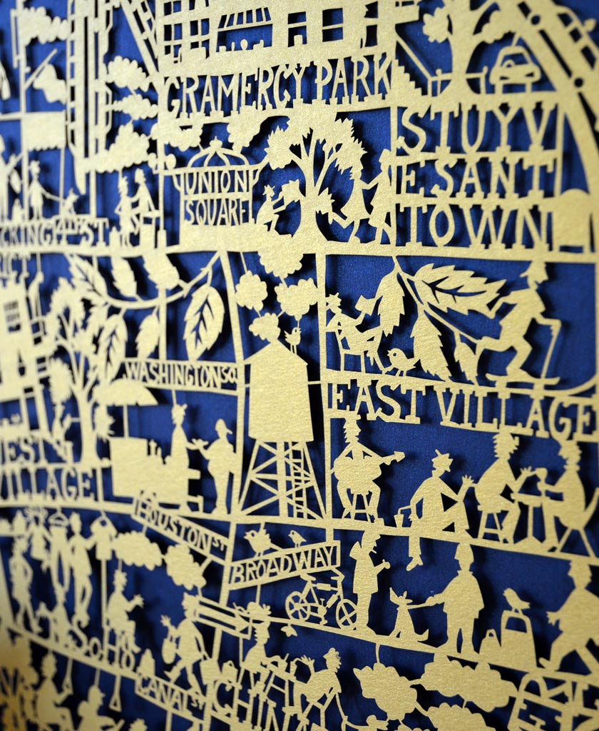 New York City East Village Paper Cut Map Limited Edition Detail Gold