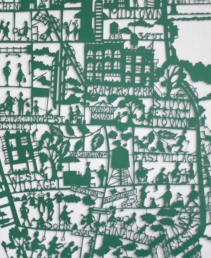 New York City Paper Cut Map Detail Green