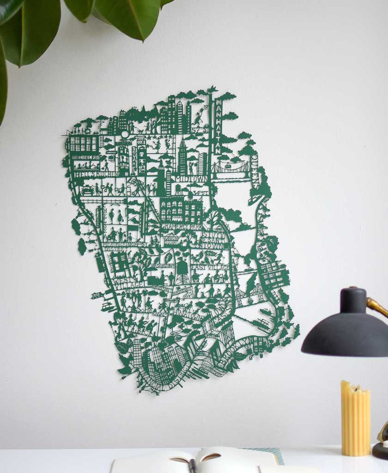 New York City Paper Cut Map Green