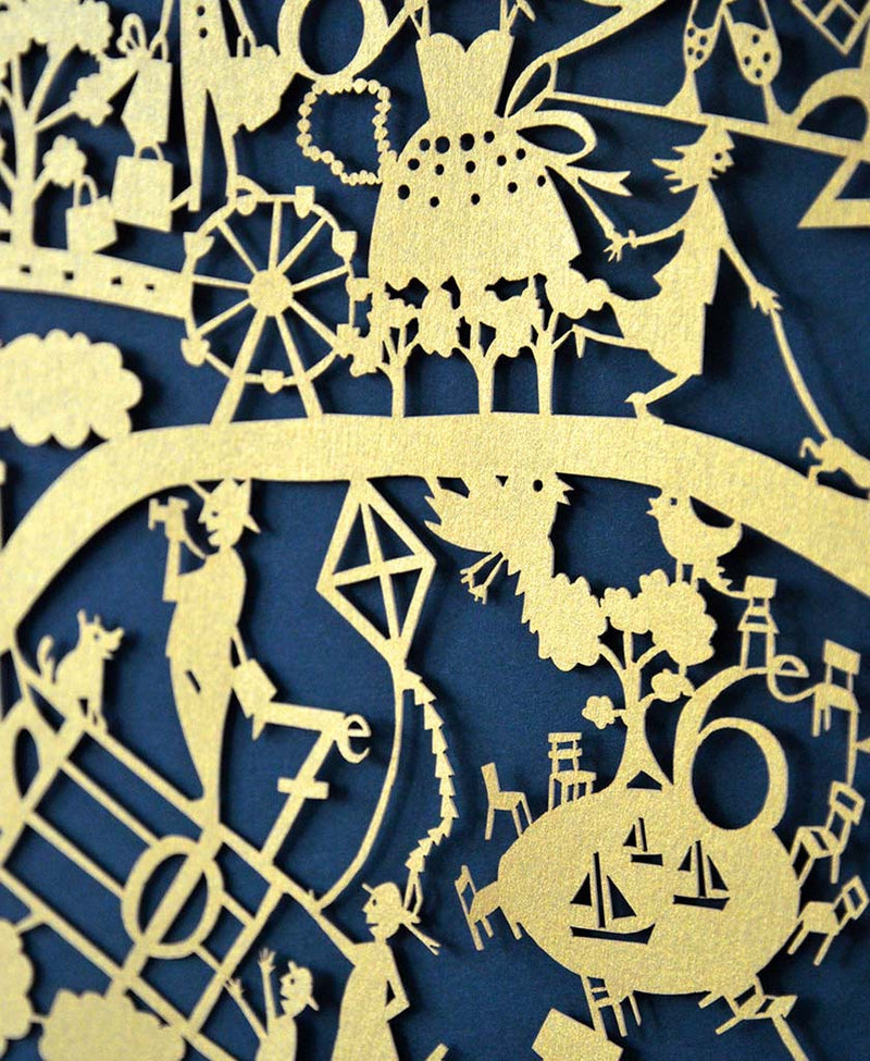Beautiful limited edition in gold of the paper cut map of Paris by Famille Summerbelle