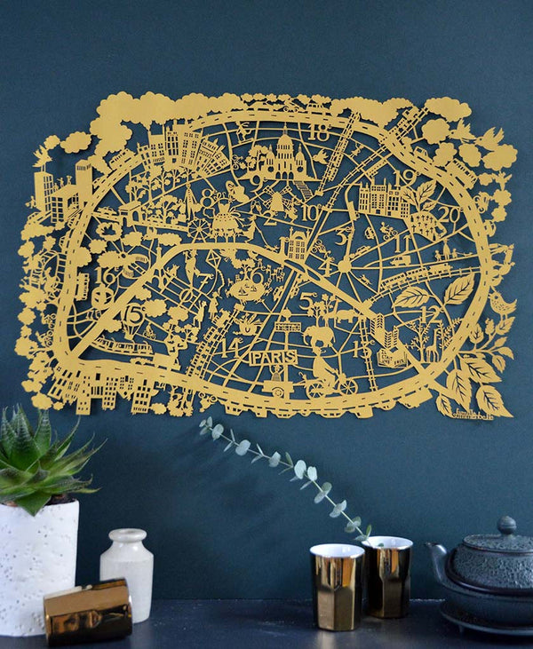 Limited Edition Paper Cut map of Paris in a beautiful Gold paper