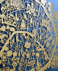 Beautiful limited edition in gold of the paper cut map of Paris by Famille Summerbelle