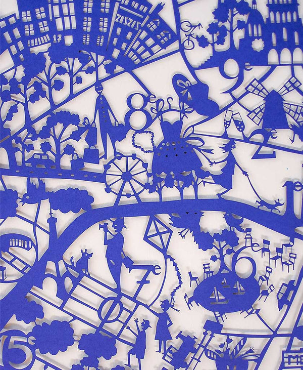 Paris Map Paper Cut Detail Blue
