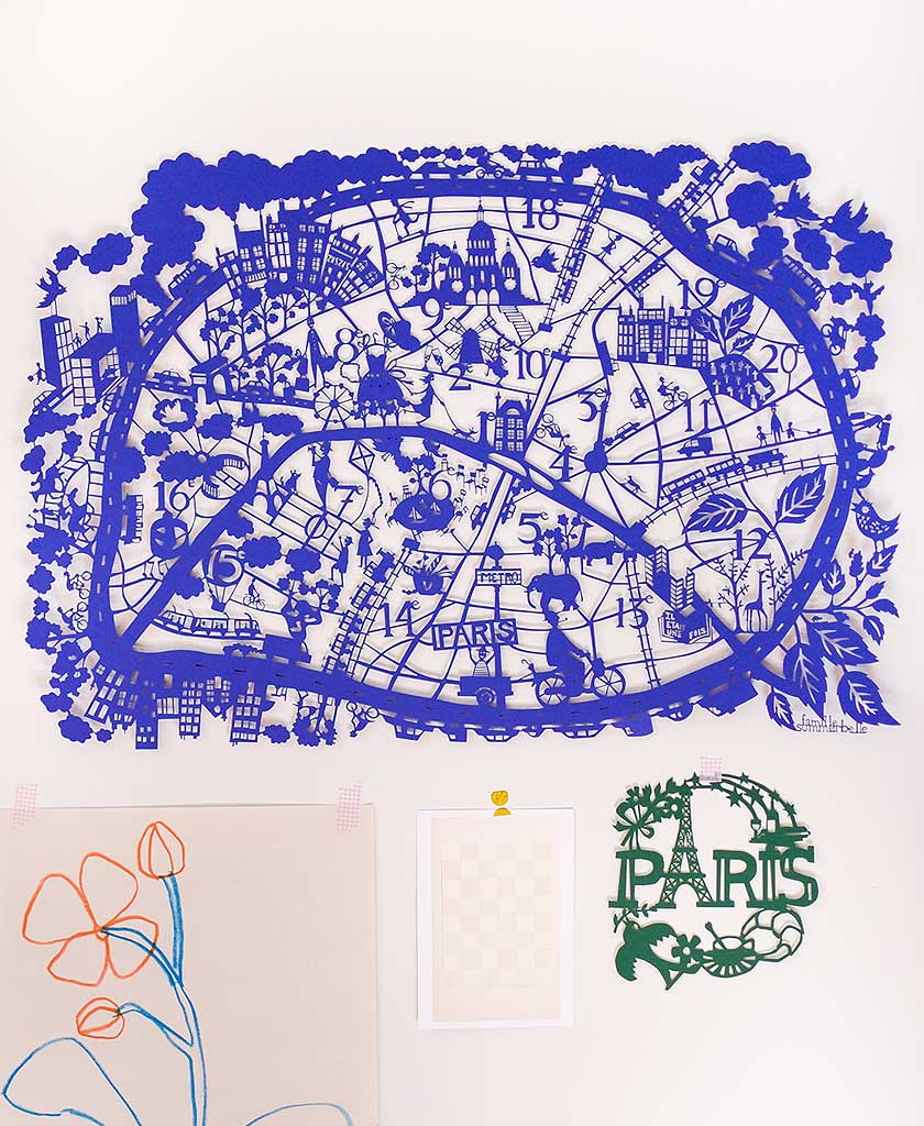 Paris Map Paper Cut Blue