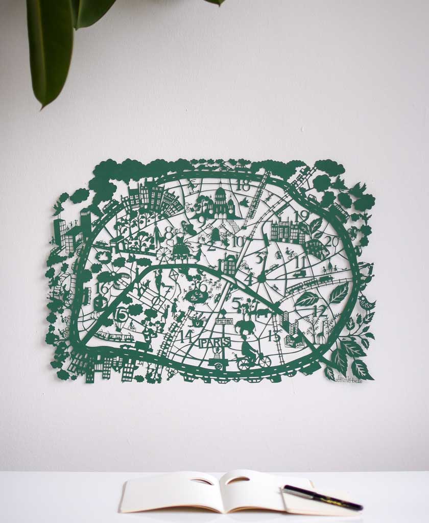 Paris Map Paper Cut Green