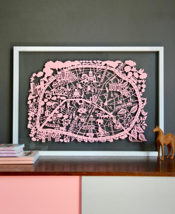 Paris Map Paper Cut Pink