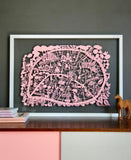 Paris Map Paper Cut Pink